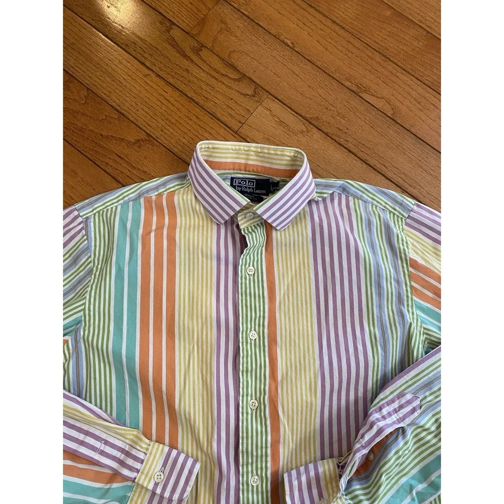 Polo Ralph Lauren Striped button Down Shirt Size Large Regent Custom Fit Rainbow